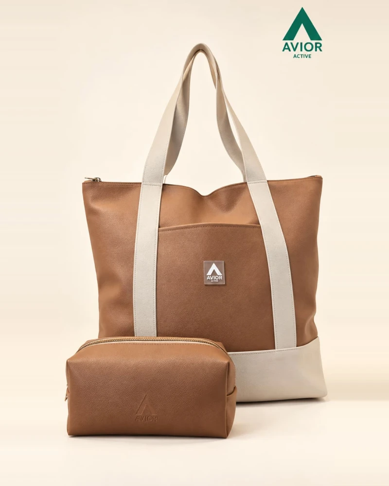 Avior Active Paket Bundling Singapore Leather Tote Bag x Toiletries Pouch