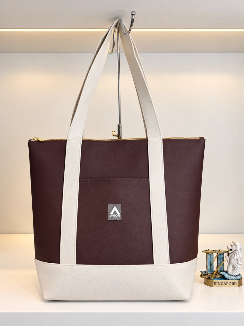 Avior Active Singapore Leather Dark Purple Tote Bag